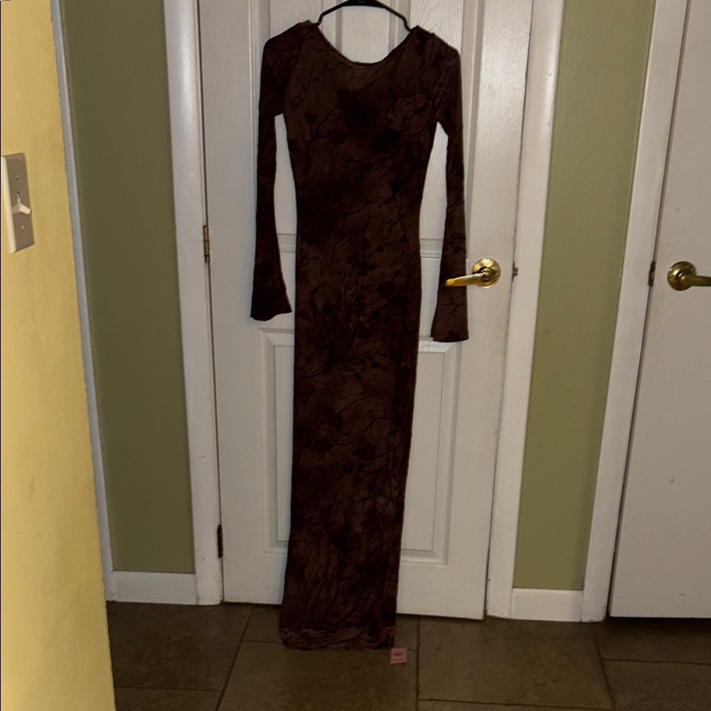 Chic Long Sleeve Brown Dress